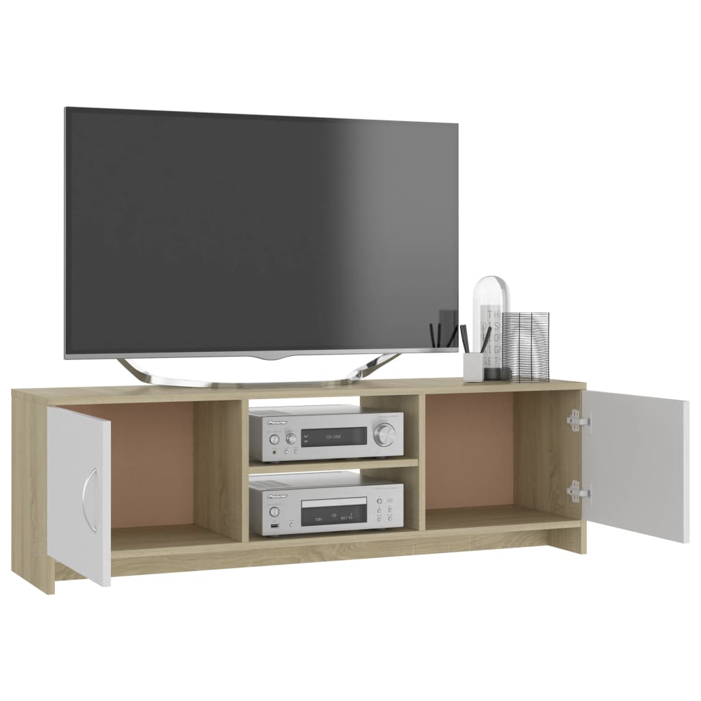 TV Cabinet White and Sonoma Oak 120x30x37,5 cm Chipboard