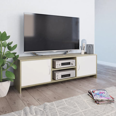 TV Cabinet White and Sonoma Oak 120x30x37,5 cm Chipboard