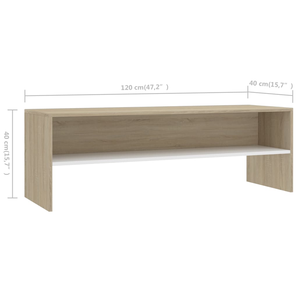 TV Cabinet White and Sonoma Oak 120x40x40 cm Chipboard