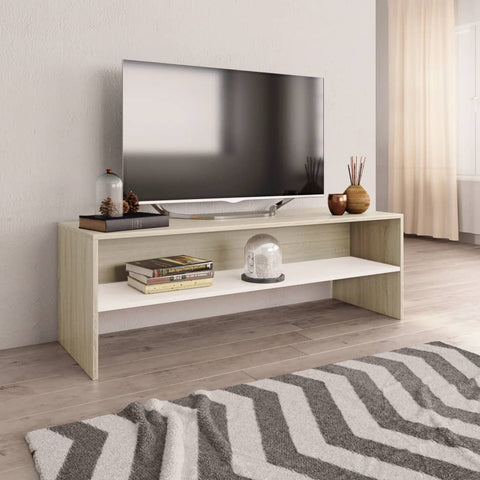 TV Cabinet White and Sonoma Oak 120x40x40 cm Chipboard