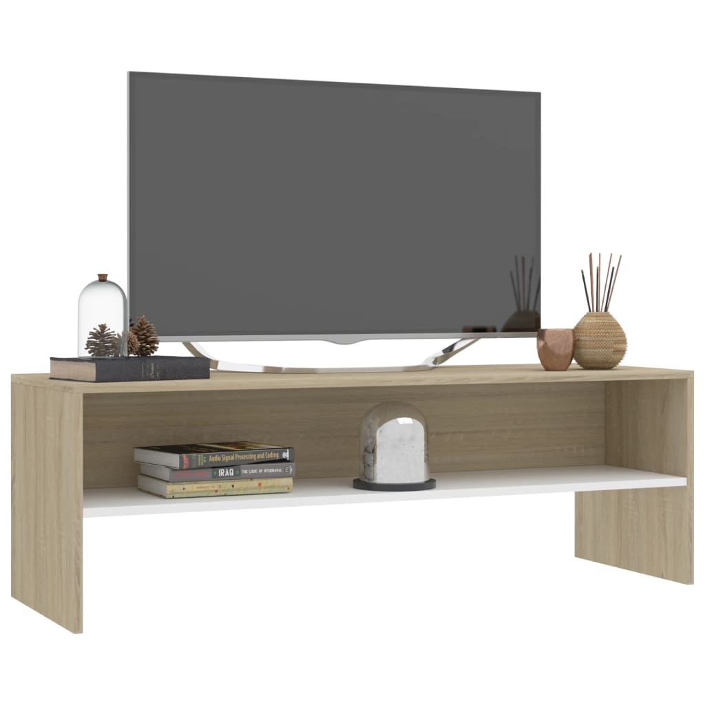 TV Cabinet White and Sonoma Oak 120x40x40 cm Chipboard
