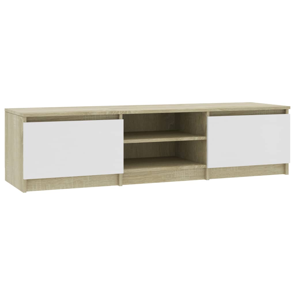 TV Cabinet White and Sonoma Oak 140x40x35.5 cm Chipboard