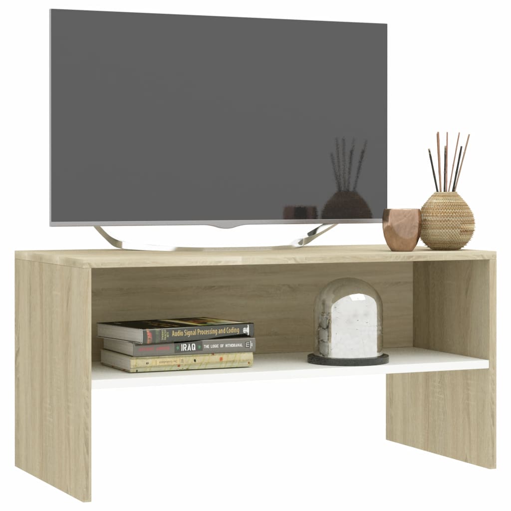 TV Cabinet White and Sonoma Oak 80x40x40 cm Chipboard