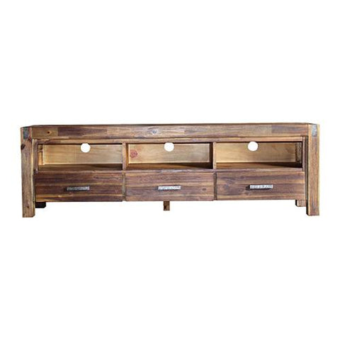 TV Cabinet with 3 Storage Drawers Solid Acacia Entertainment Unit - Chocolate