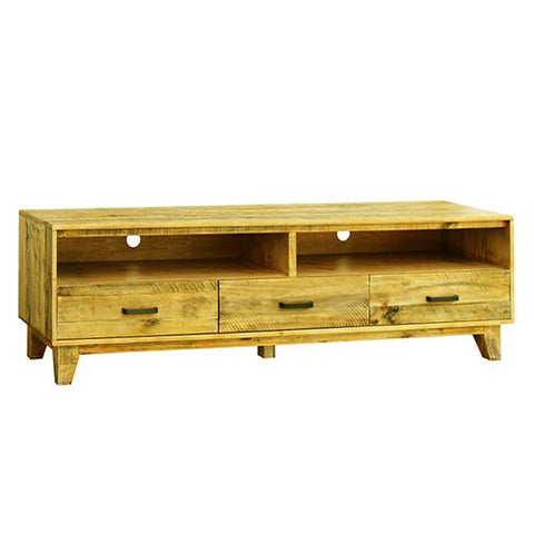 Home & Garden > Storage TV Cabinet with 3 Storage Drawers with Shelf in Wooden Entertainment Unit in Light Brown Colour