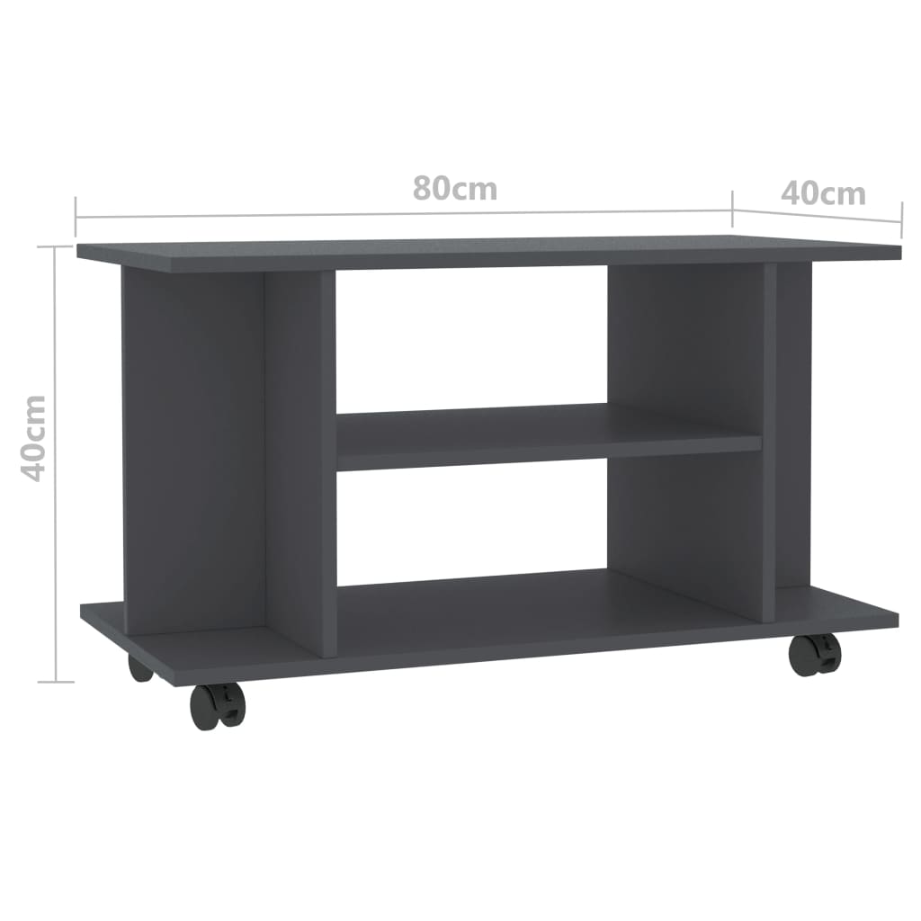 TV Cabinet with Castors Grey 80x40x40 cm Chipboard