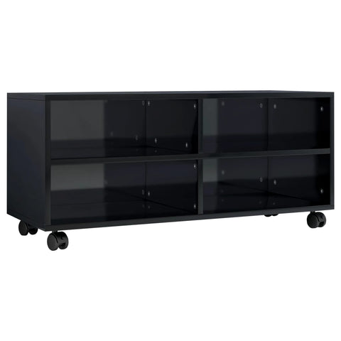 TV Cabinet with Castors High Gloss Black Chipboard