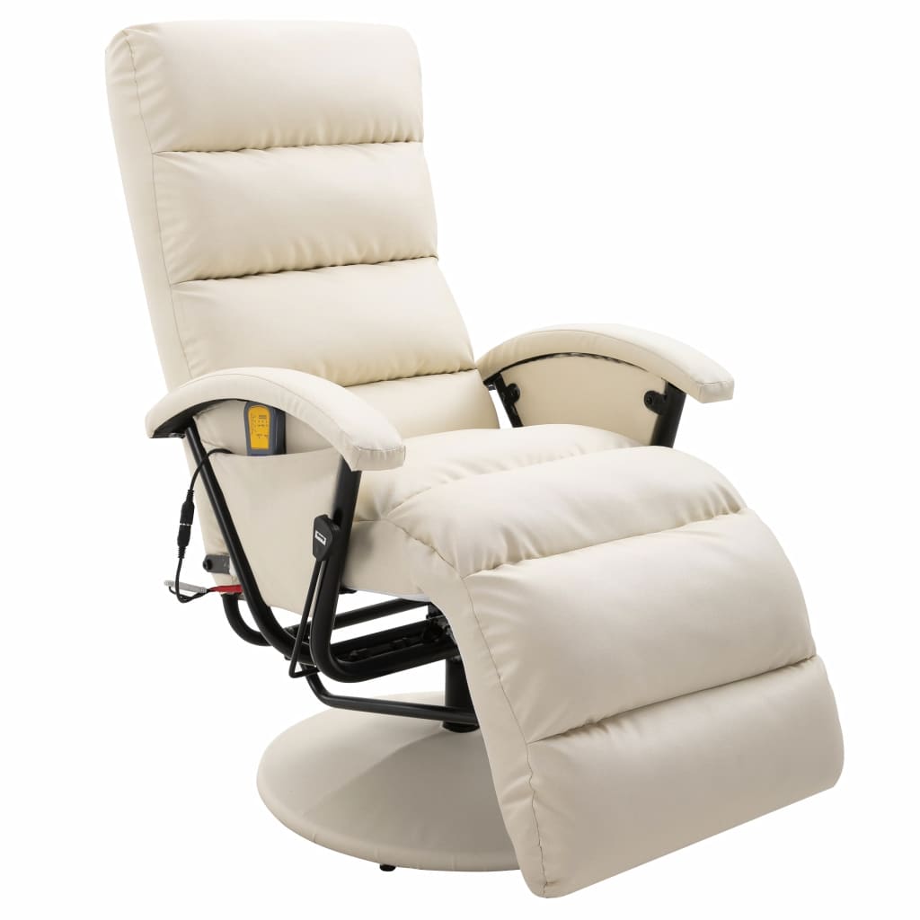 TV Massage Recliner Cream White Leather