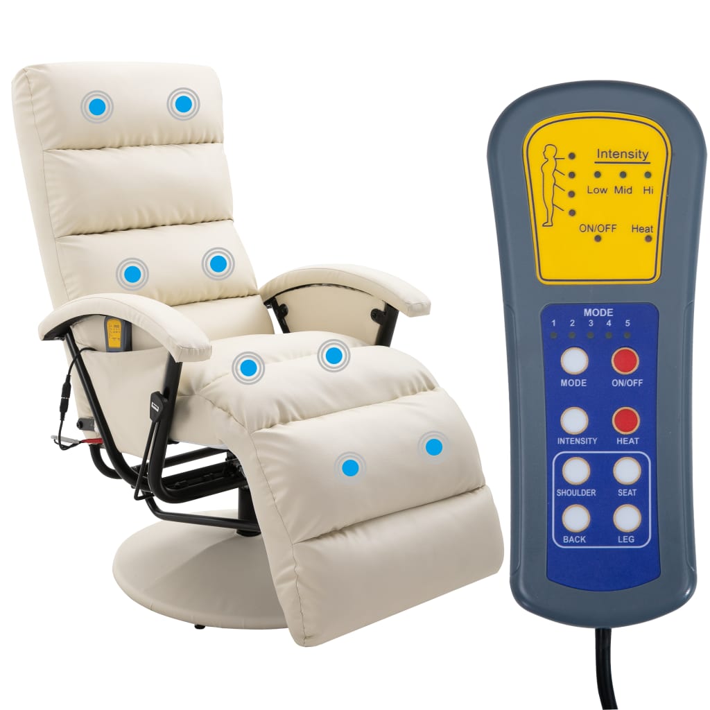 TV Massage Recliner Cream White Leather