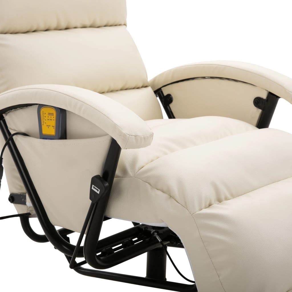 TV Massage Recliner Cream White Leather