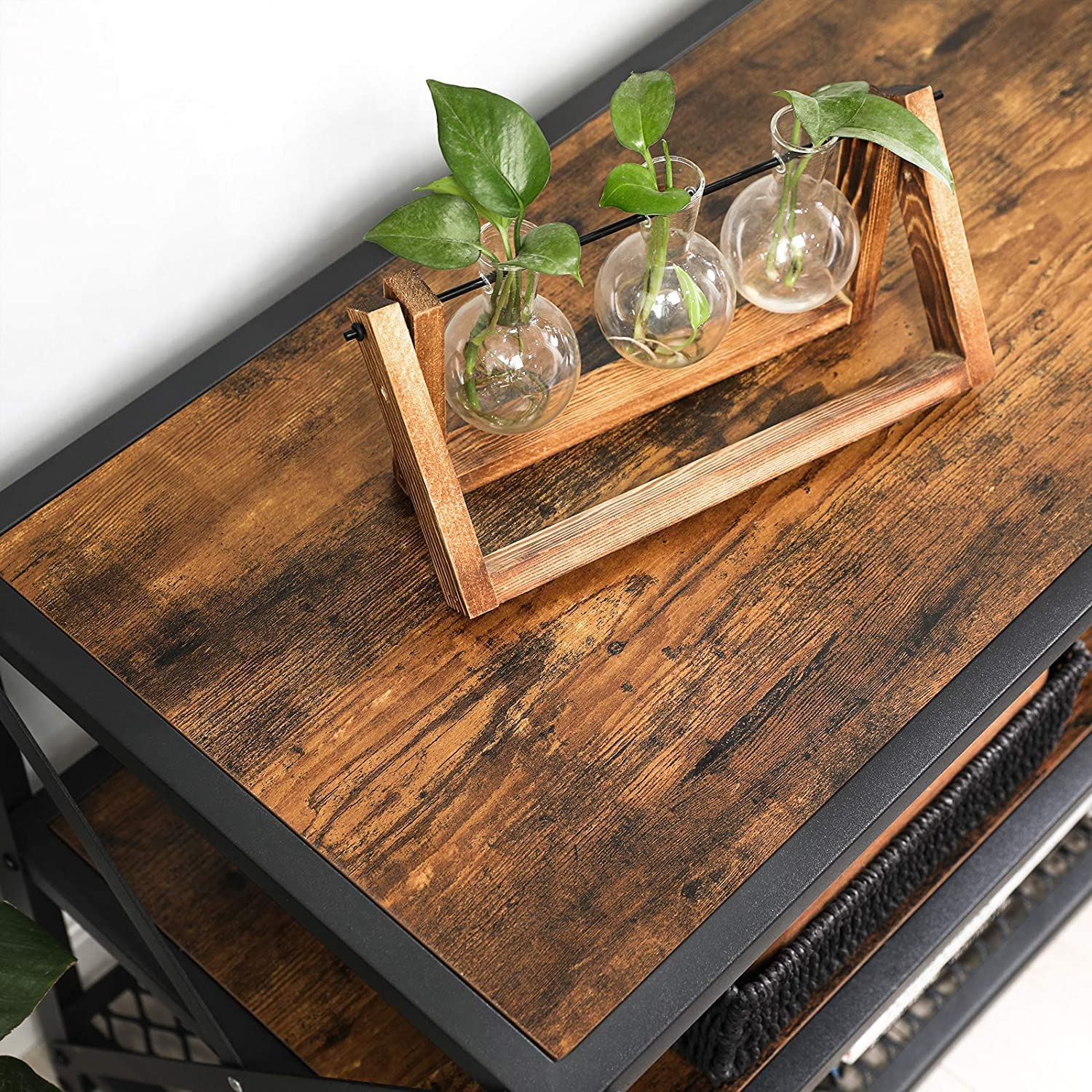 Tv Stand For Tv Steel Frame Up To 178 Cm With Shelves For Living Room And Bedroom Furniture Rustic Brown And Black