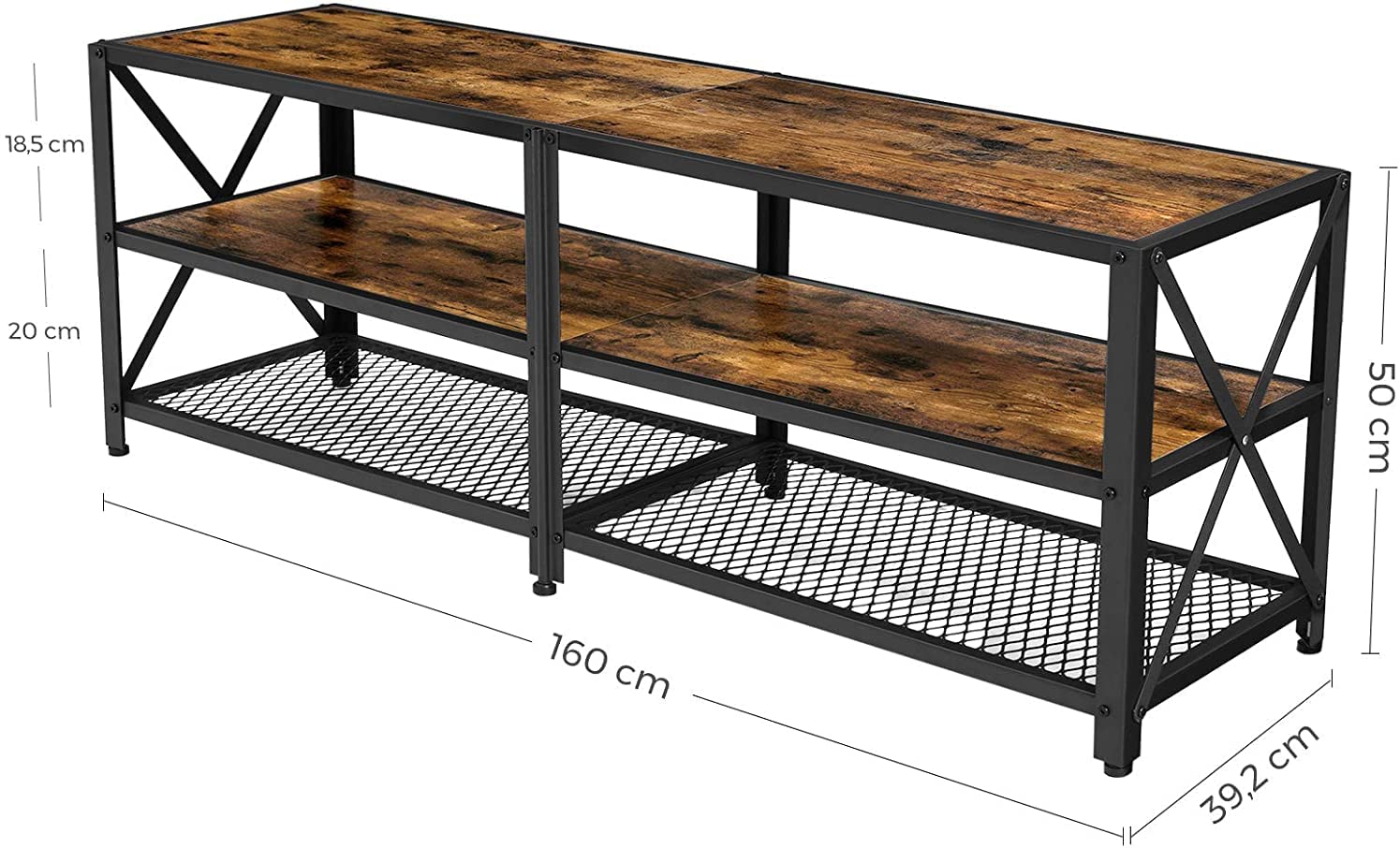 Tv Stand For Tv Steel Frame Up To 178 Cm With Shelves For Living Room And Bedroom Furniture Rustic Brown And Black