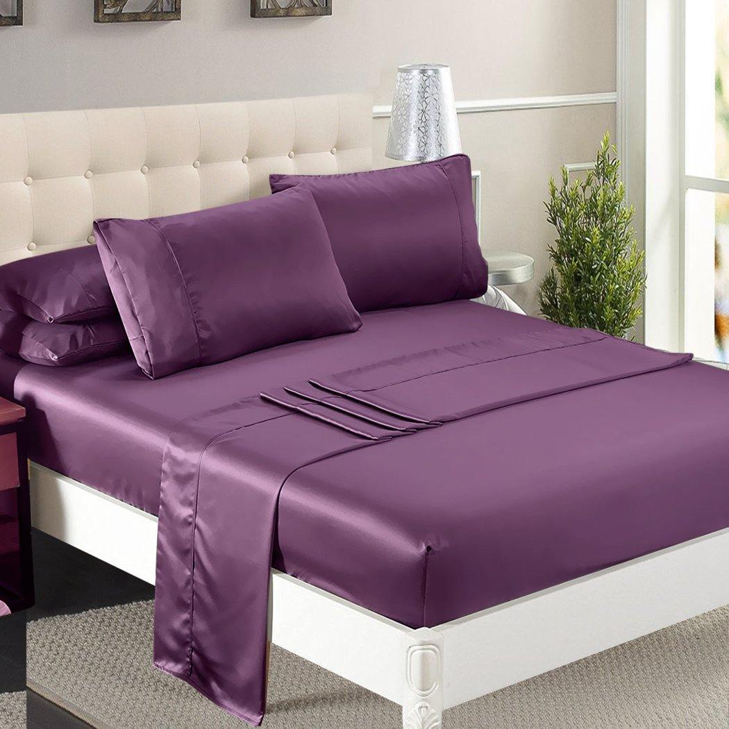 bedding Ultra Soft Silky Bed Sheet Set In Single Size In Purple Colour
