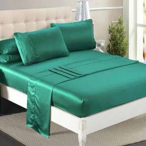 bedding Ultra Soft Silky Satin Bed Sheet Set in King Single Size in Teal Colour