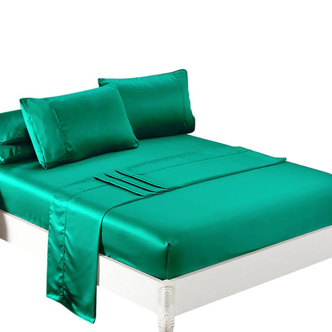 bedding Ultra Soft Silky Satin Bed Sheet Set in Queen Size in Teal Colour