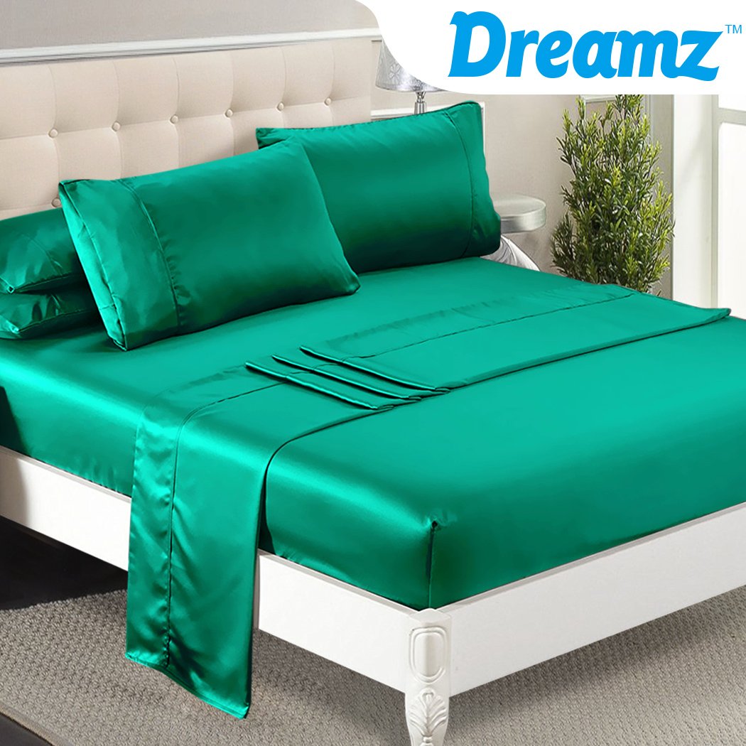 bedding Ultra Soft Silky Satin Bed Sheet Set in Queen Size in Teal Colour