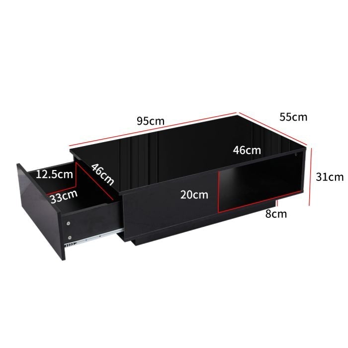 Ultra-stylish High Gloss Storage Drawer LED coffee table White/Black