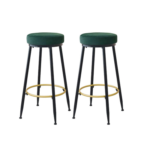 Upholstered Swivel Bar Stools Backless Velvet Kitchen Counter Chairs x2
