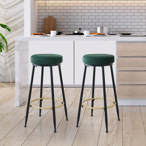 Upholstered Swivel Bar Stools Backless Velvet Kitchen Counter Chairs x2