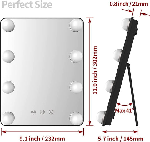 Vanity Mirror with Lights with 8 Dimmable Bulbs for Makeup and Travel Black, 30 x23 cm