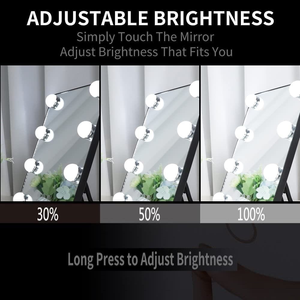 Vanity Mirror with Lights with 8 Dimmable Bulbs for Makeup and Travel Black, 30 x23 cm