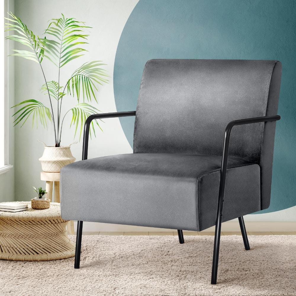 Velvet Armchair Accent Chairs Sofa Lounge Upholstered Tub Chair Grey
