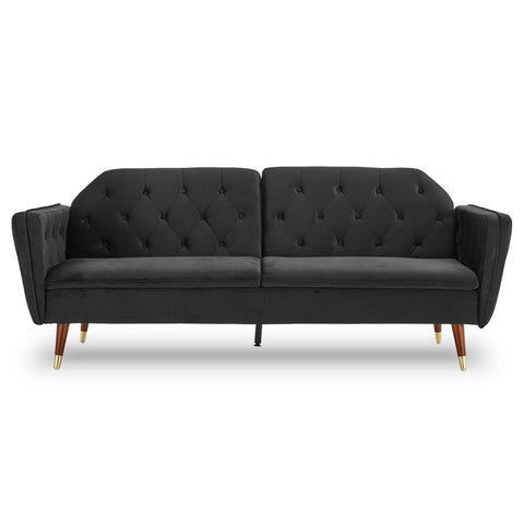 indoor furniture Velvet Tufted Sofa Bed Couch Futon - Black