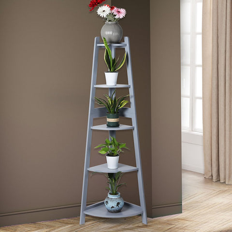 Bedroom Vertical design 5-tiers Corner Plant Stand Grey