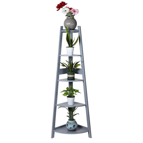 Vertical design 5-tiers Corner Plant Stand Grey