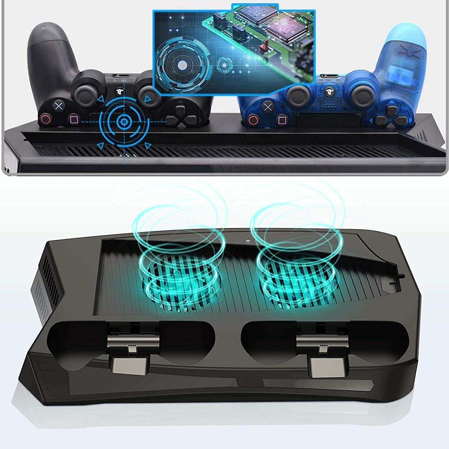 Vertical Stand Cooling/Charging Station For Ps5 With Dual Controller Charger And Bonus Game Rack Storage 3 Usb Ports