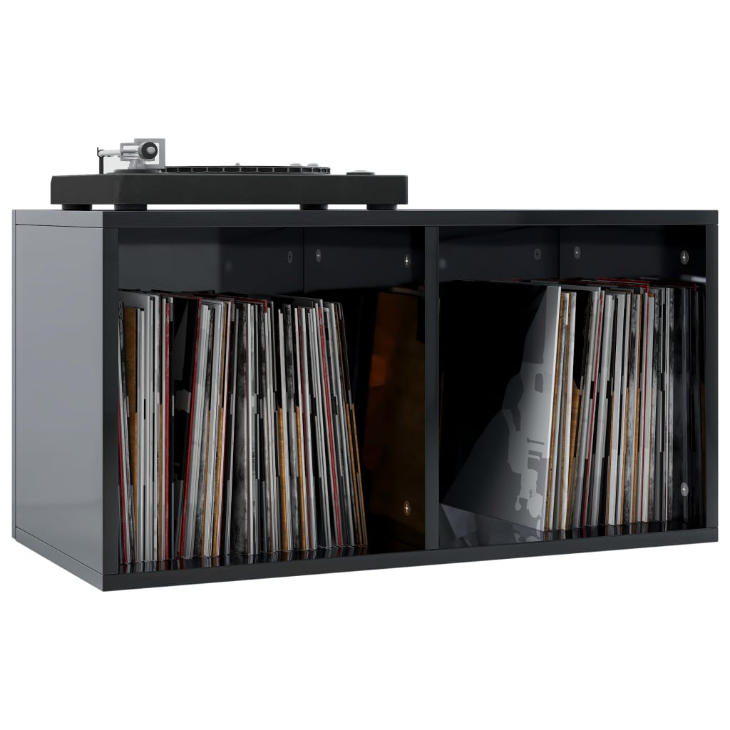 Vinyl Storage Box High Gloss Black 71x34x36 cm Chipboard