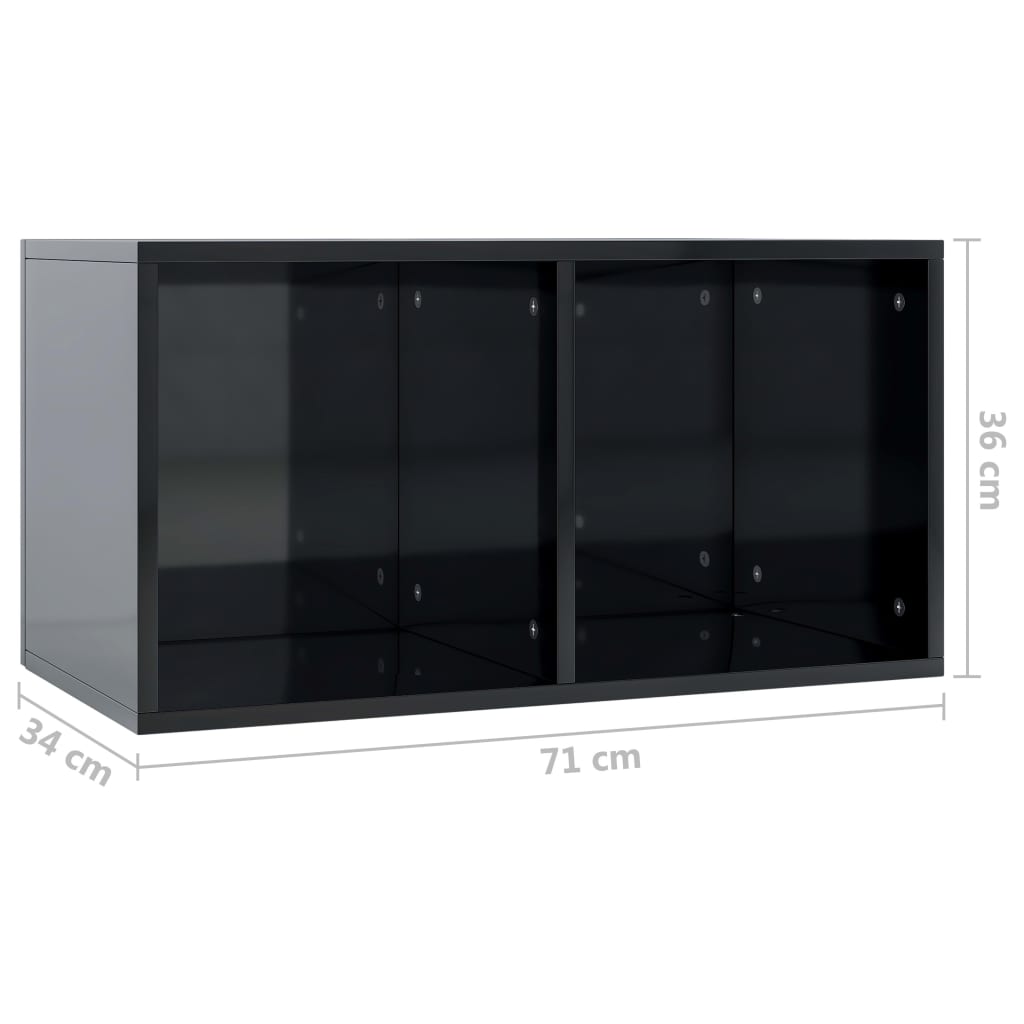 Vinyl Storage Box High Gloss Black 71x34x36 cm Chipboard