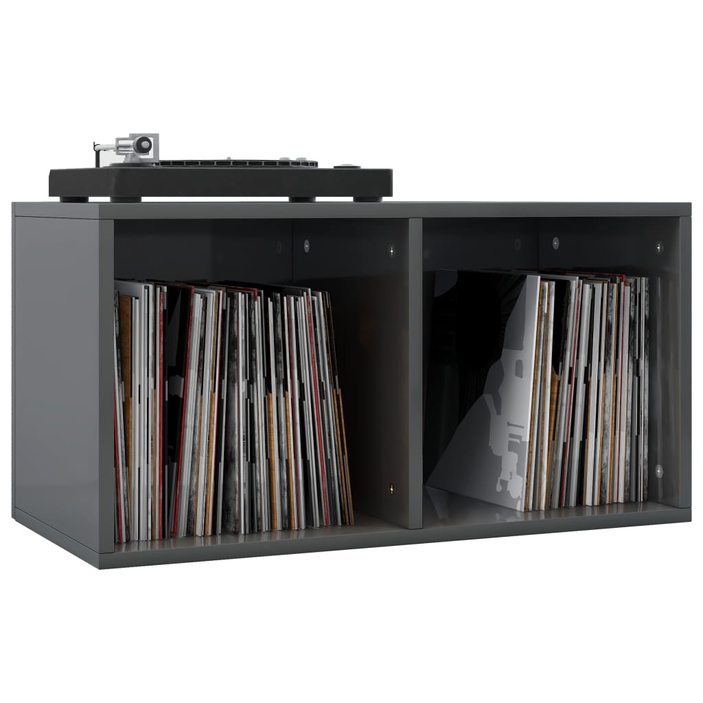 Vinyl Storage Box High Gloss Grey 71x34x36 cm Chipboard