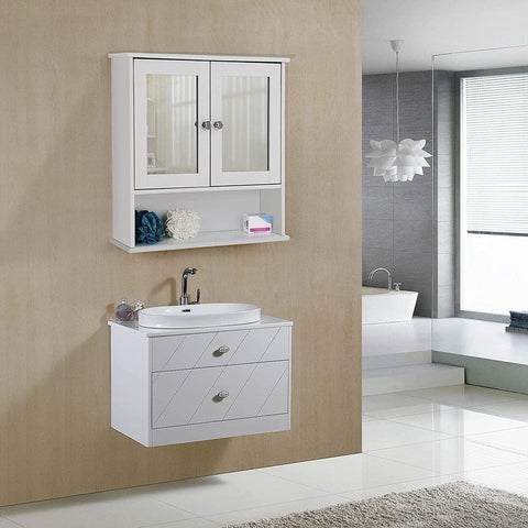 Wall Cabinet with 2 Mirror Doors White LHC002