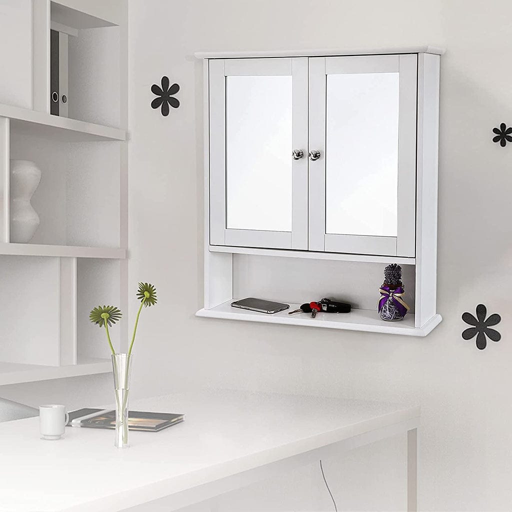 Wall Cabinet with 2 Mirror Doors White LHC002