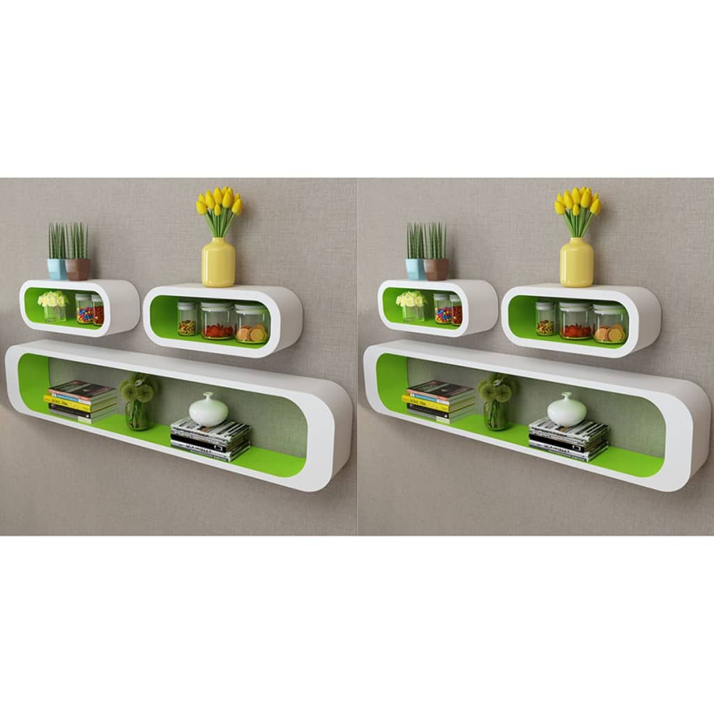 Wall Cube Shelves 6 pcs Green and White