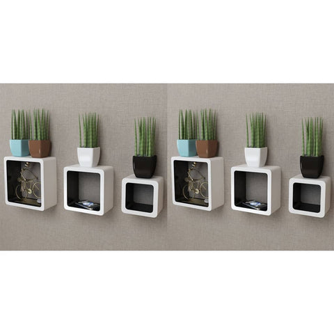 Wall Cube Shelves 6 pcs White and Black