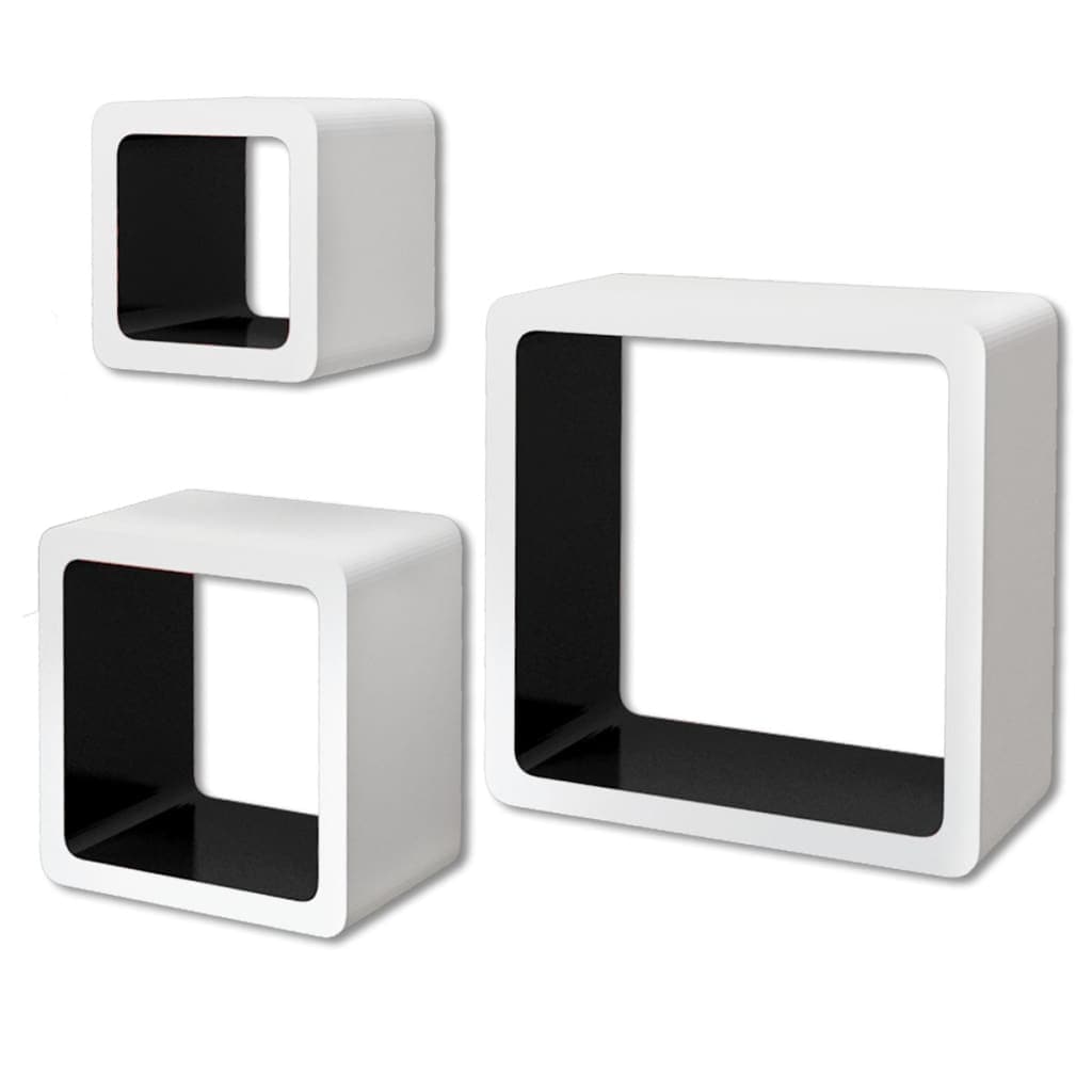 Wall Cube Shelves 6 pcs White and Black