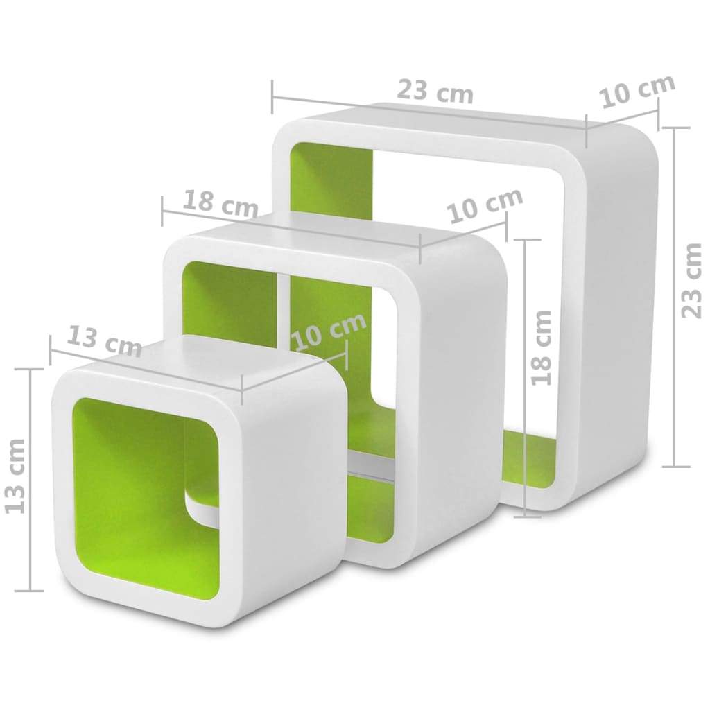 Wall Cube Shelves 6 pcs White and Green