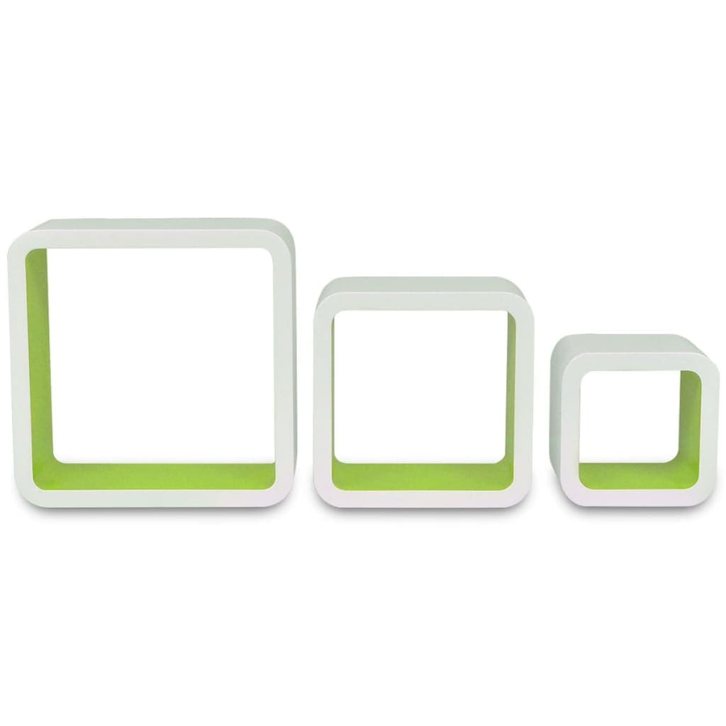 Wall Cube Shelves 6 pcs White and Green