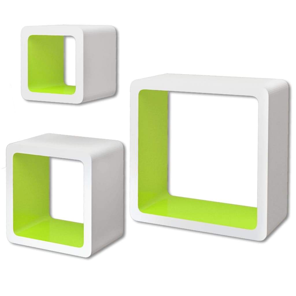 Wall Cube Shelves 6 pcs White and Green