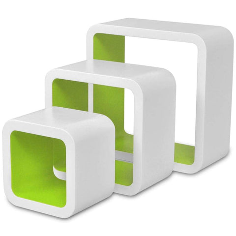 Wall Cube Shelves 6 pcs White and Green