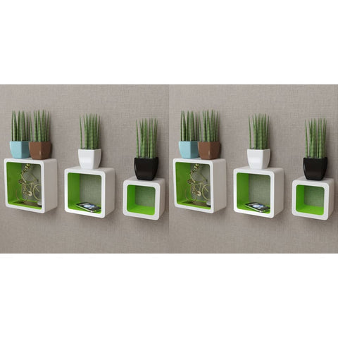 Wall Cube Shelves 6 pcs White and Green