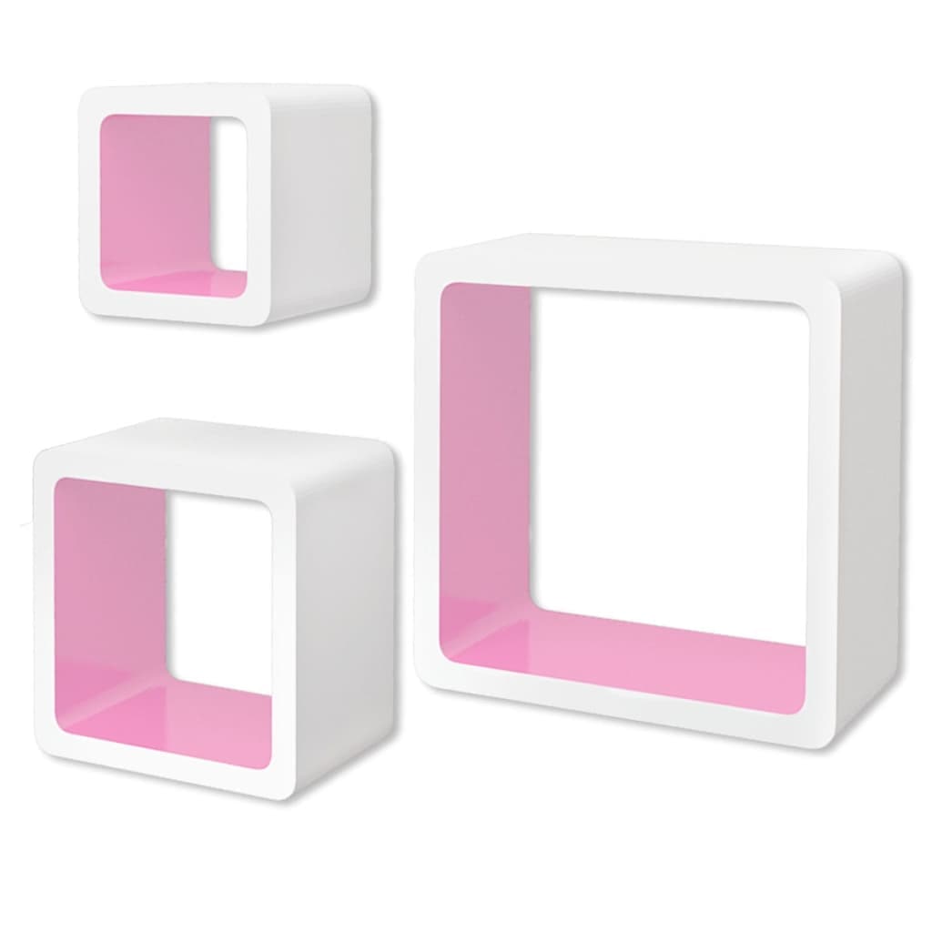 Wall Cube Shelves 6 pcs White and Pink