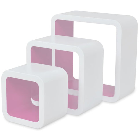 Wall Cube Shelves 6 pcs White and Pink