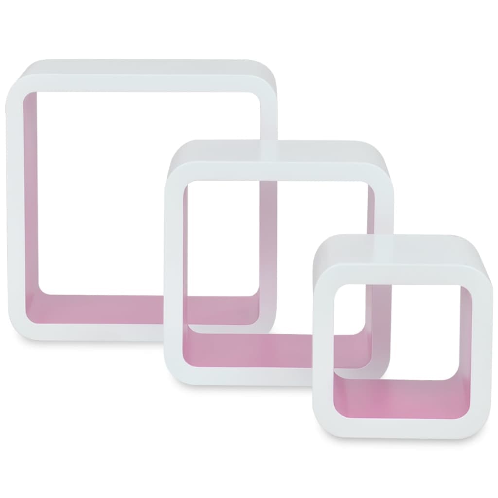Wall Cube Shelves 6 pcs White and Pink