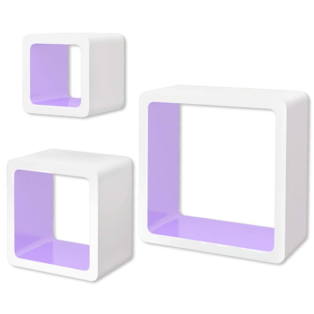 Wall Cube Shelves 6 pcs White and Purple