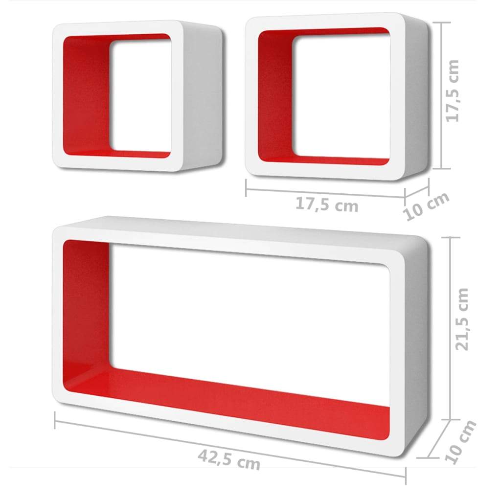 Wall Cube Shelves 6 pcs White and Red