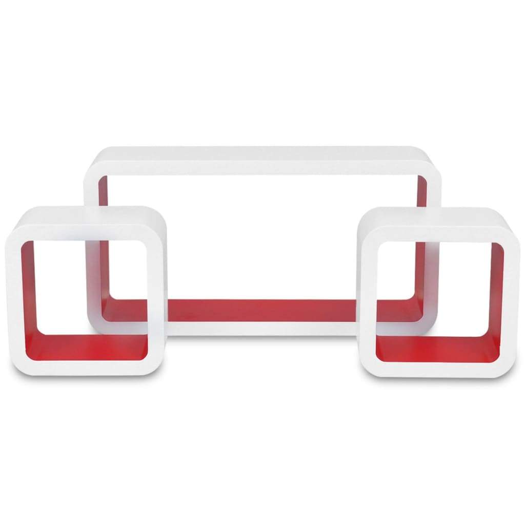 Wall Cube Shelves 6 pcs White and Red