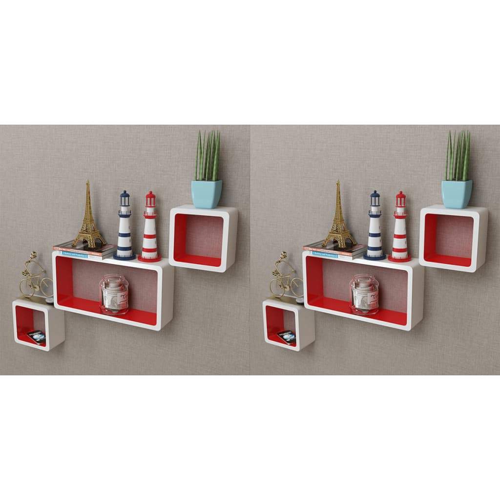 Wall Cube Shelves 6 pcs White and Red